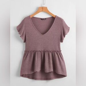 SHEIN Dusty Purple V-Neck Peplum Blouse